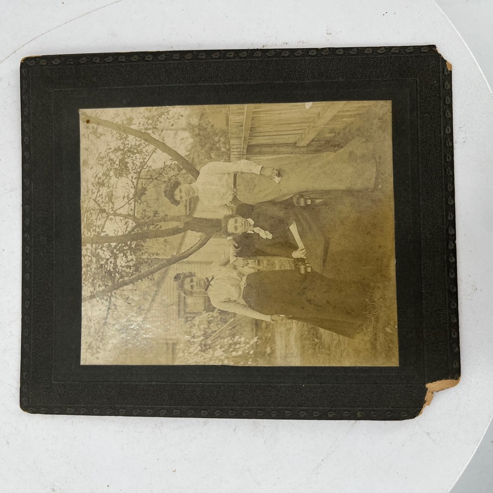 Antique 1900s Edwardian Women Photo 3 Ladies Outdoor Fashion Mounted Portrait